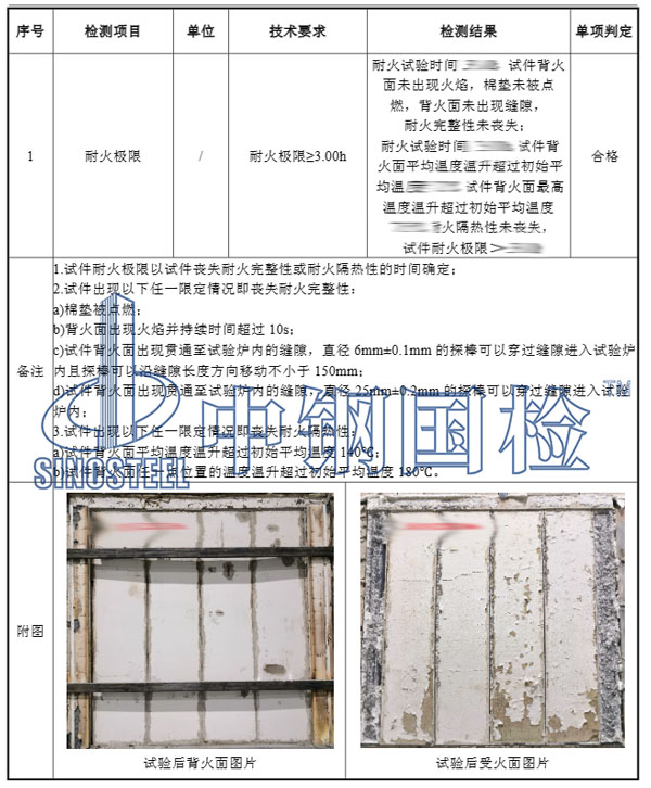 防火墻耐火極限檢測項目結果