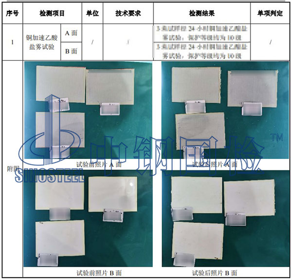 乙酸鹽霧試驗(yàn)檢測(cè)項(xiàng)目結(jié)果